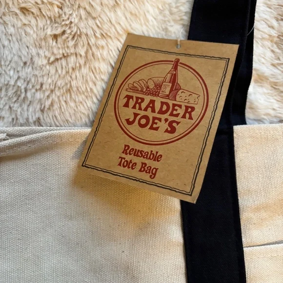 Trader Joe’s Large Canvas Tote Bundle Lavender Navy 20” Reusable Grocery Bag NEW - Picture 5 of 6